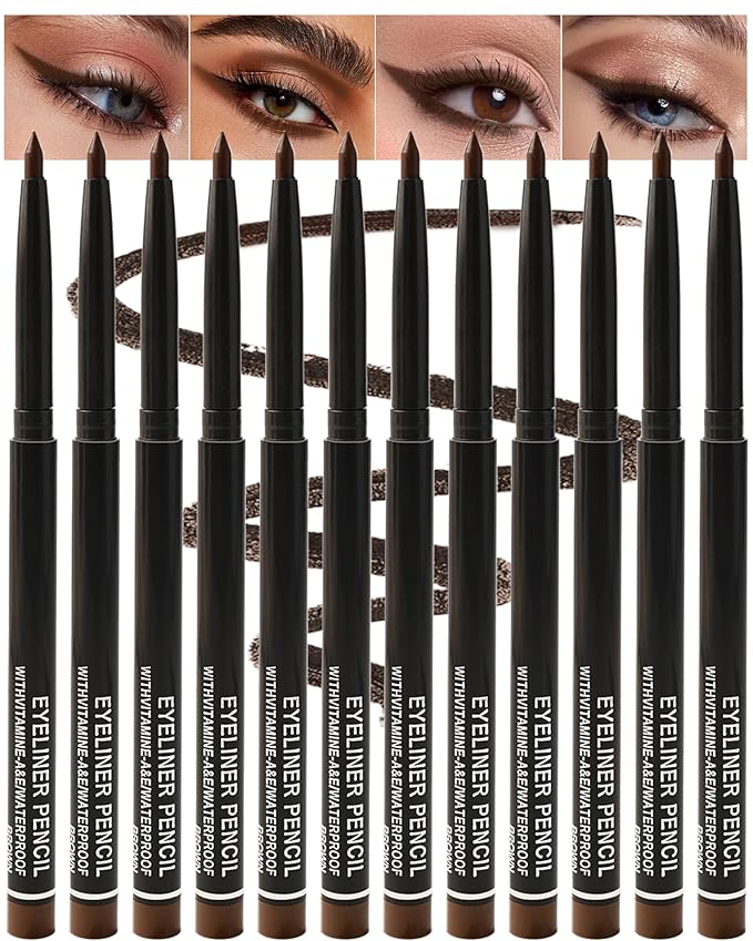 12 Pcs Brown Eyeliner Pencil Set, Matte Waterproof Gel Eye Liner Pencils, Long-Lasting Sweatproof Smudge Proof Waterline Gel Eyeliner, Retractable Eye Makeup Pen for Women, Soft Smooth Cream Texture