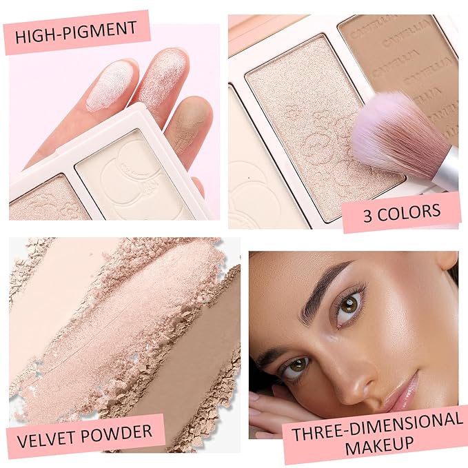 Boobeen Blush Contour Highlighter Makeup Palette - 3 the Face
