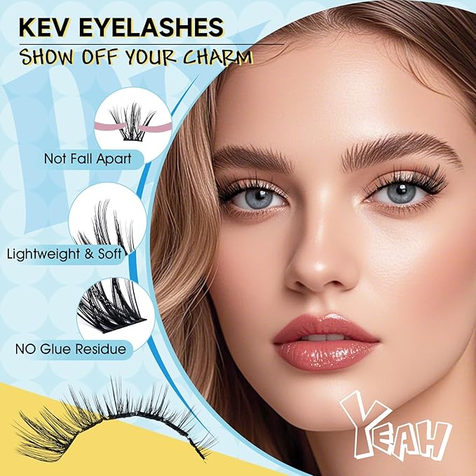 KevKev Lash Clusters Kit 144pcs Eyelash Clusters Cloudy Natural Wispy Lash Clusters Eyelash Extension Kit ith Lash Bond and Seal Remover Beginner Friendly (Cloudy, D-8-18mix)