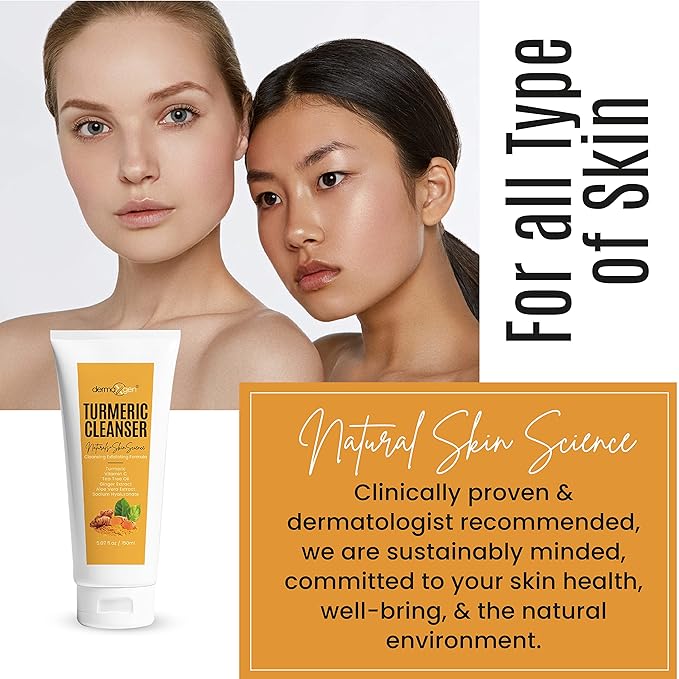 DERMAXGEN Turmeric Facial Cleanser – Natural Anti-Aging Exfoliating Turmeric Face Wash for Glowing Skin – Helps Clear Acne Scars, Dark Spots, Sun Damage & Discoloration – 5 oz