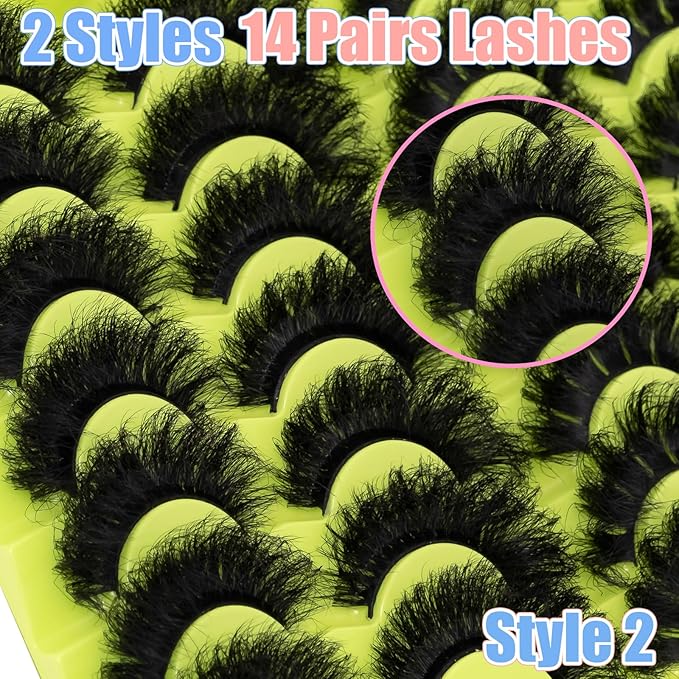 Mink Lashes Fluffy 20mm Stirps Lash 2 Styles Mixed Volume False Eyelashes 14 Pairs 8D Cat Eye Lashes D Curl Dramatic Soft Eyelash 25mm Big Long Lash Pack That Look Like Extensions