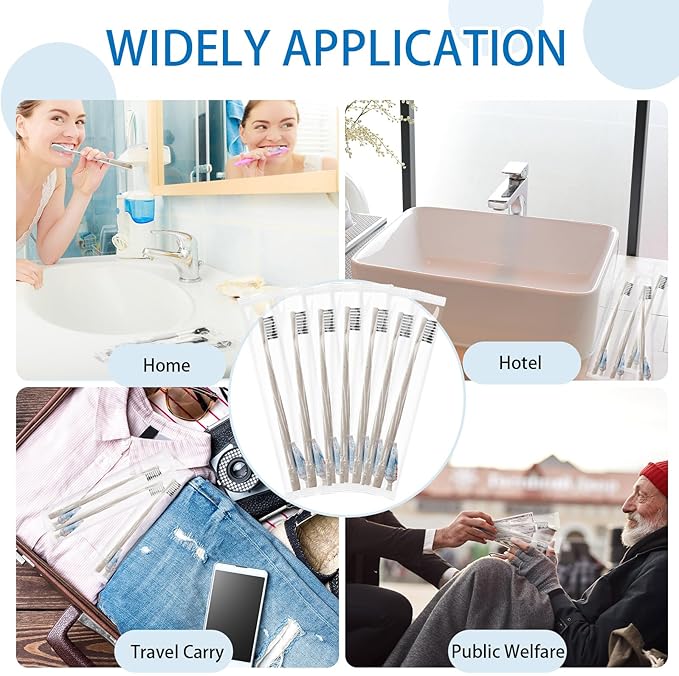 Uiifan 100 Sets Disposable Toothbrushes with Toothpaste Bulk Individually Wrapped Travel Toothbrush Kit Soft Bristle Tooth Brushes Homeless Supplies for Hotel Shelter Nursing Home Charity Donation