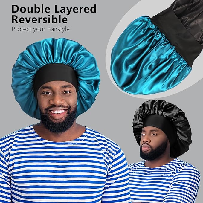 2pcs Bonnets for Men, Double Layer Hair Bonnet Satin Bonnet for Women Curly Hair Braids