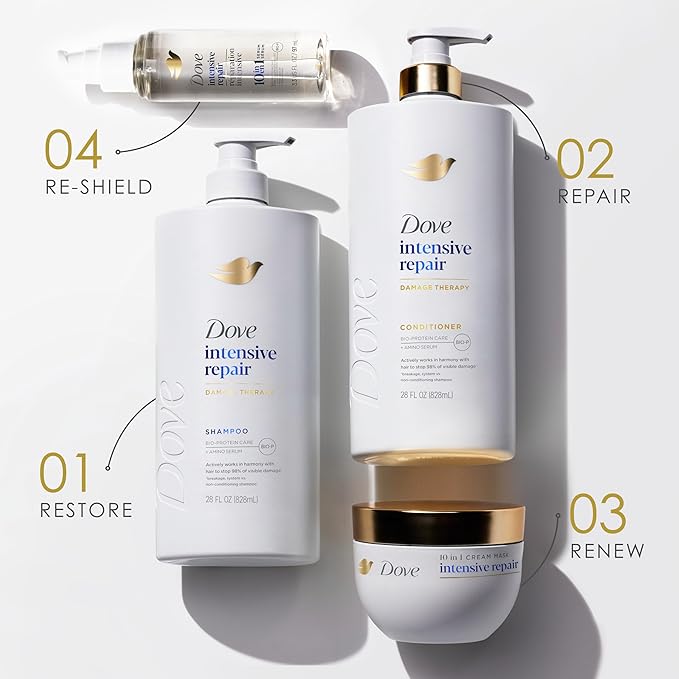 Dove Shampoo 4 Pack Intensive Repair for Damaged Hair with Bio-Protein Care Technology and Amino Serum 28 Fl Oz