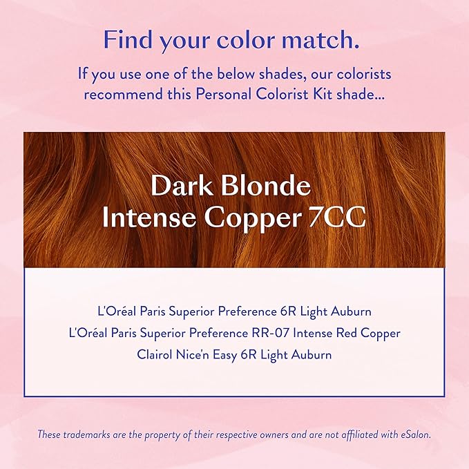 eSalon Permanent Hair Color & Hair Dye Complete Kit - Personal Colorist Kit for Up To 100% Gray Coverage for All Hair Types - Professional-Grade Ammonia-Free Hair Dye (Dark Blonde Intense Copper 7CC)