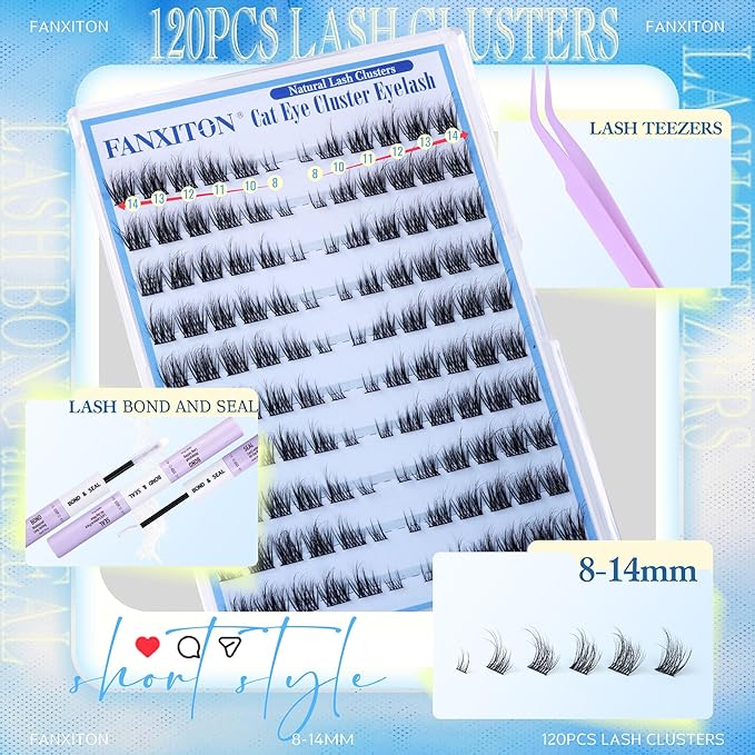 Natural Lash Clusters Kit Cat Eye Wispy DIY Lash Extension Kit Wispy Clusters Eyelash Extension Kit Thin Lash Band Individual Lashes Lash Bond and Seal and Tweezers for Lash Clusters Kit DIY at Home
