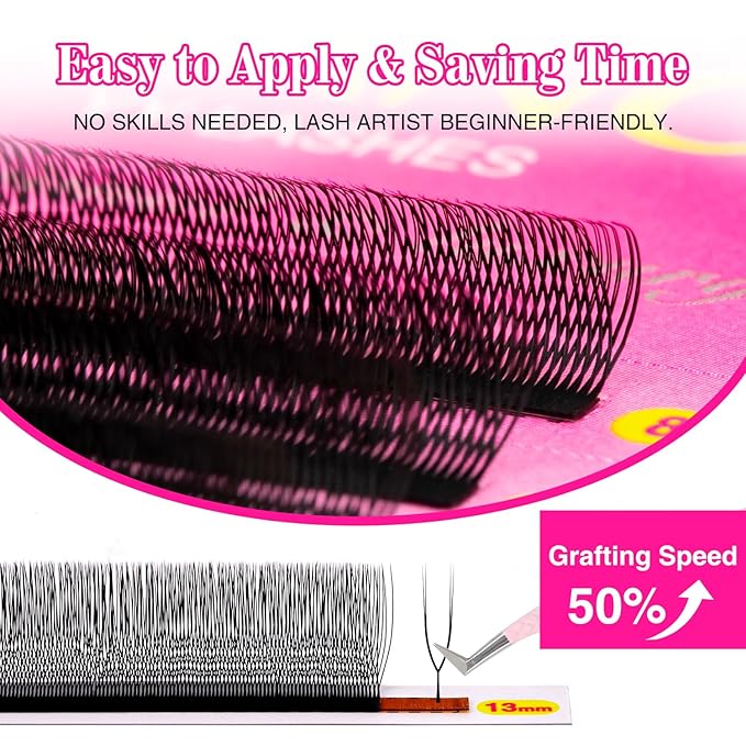 TDANCE U Lash Extensions 2D 3D 4D 5D UU Lash Fans Eyelash Extension U Shaped Natural Volume Lashes Extension Soft Matte Black Lashes(UU-2D-0.07-C,8-15mm)
