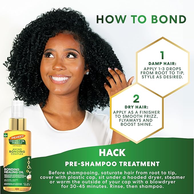 Palmer's Amino Bonding Complex Hair Oil, Healing Treatment with Coconut Oil & Vitamin E, Heat Protectant, Anti Frizz, Adds Shine, Strengthens & Protects Hair Growth, All Hair Types, 4 fl oz
