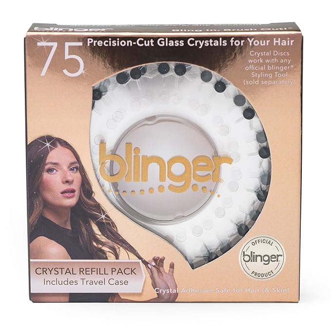 blinger® Shimmer Crystal Refill Pack – as seen on Shark Tank | 5 Discs – 75 Precision-Cut Glass Crystals | Hair-Safe Accessories | Styling Tool Not Included| Black Diamond 4 mm