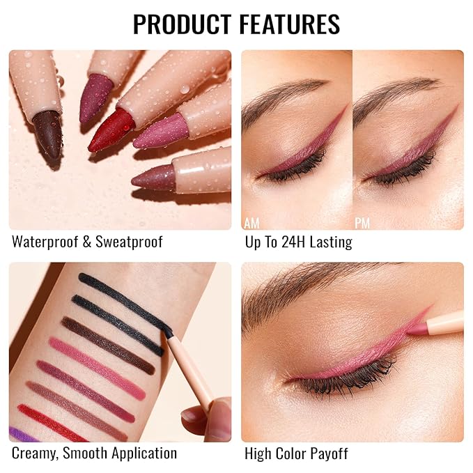 Oulac Pink Retractable Eyeliner Pencil 2in1 Waterproof Makeup Pen for Eye Liner and Lip Liners, Smooth and Creamy, Long Lasting Matte Finish, Vegan & Cruelty-Free, 04 Pink Treat