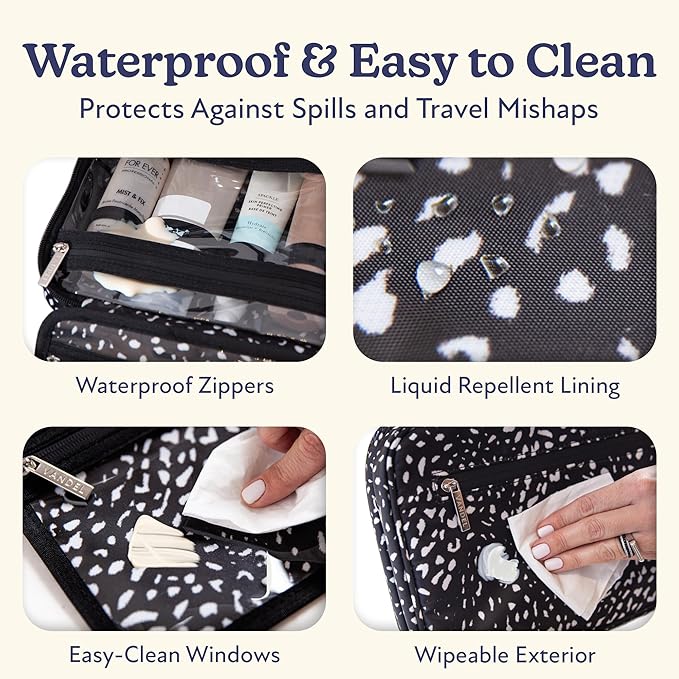 VANDEL Waterproof Hanging Toiletry Bag for Travelling, Hanging Makeup Organizer Bag, Cosmetic Travel Bags for Women, Makeup Case Toiletries Organizer Hygiene Bathroom Shower Caddy - White Leopard