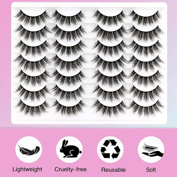 Losha Lashes Fluffy False Lashes 14 Pairs 5D Full Fake Eyelashes Vegan Handmade Faux Mink Lashes Pack (815-Z)