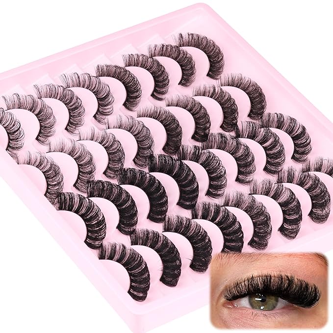 Russian Strip Lashes D Curly False Eyelashes Wispy 4 Styles Fake Eyelashes Natural Russian Eyelashes Fuzzy Mink Lashes that Look Like Extensions 16 Pairs ALICROWN