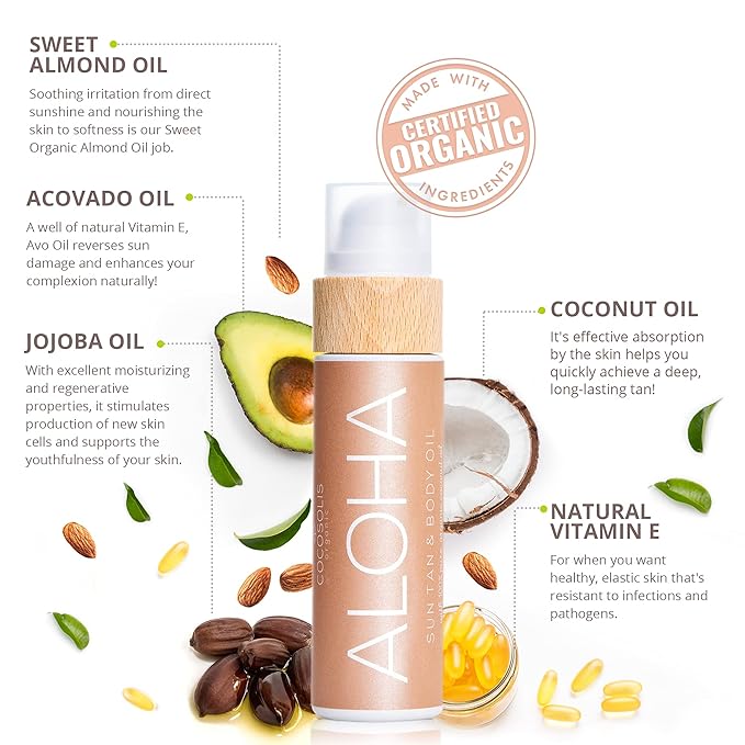 COCOSOLIS ALOHA Sun Tan & Body Oil | Organic Tanning Bed Lotion | Get Healthy Deep Chocolate Tan | Tanning Accelerator with 5 Precious Oils to Make Your Skin Glowing & Revitalized (110 ml)