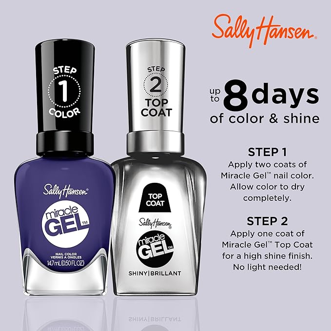 Sally Hansen Miracle Gel Salon Quality Nail Polish | Gel-Like Formula, Two-Step System, No UV Light Needed, Long Lasting | Opaque, Glossy | 605 Desert Reign | Dark Purple Nail Color