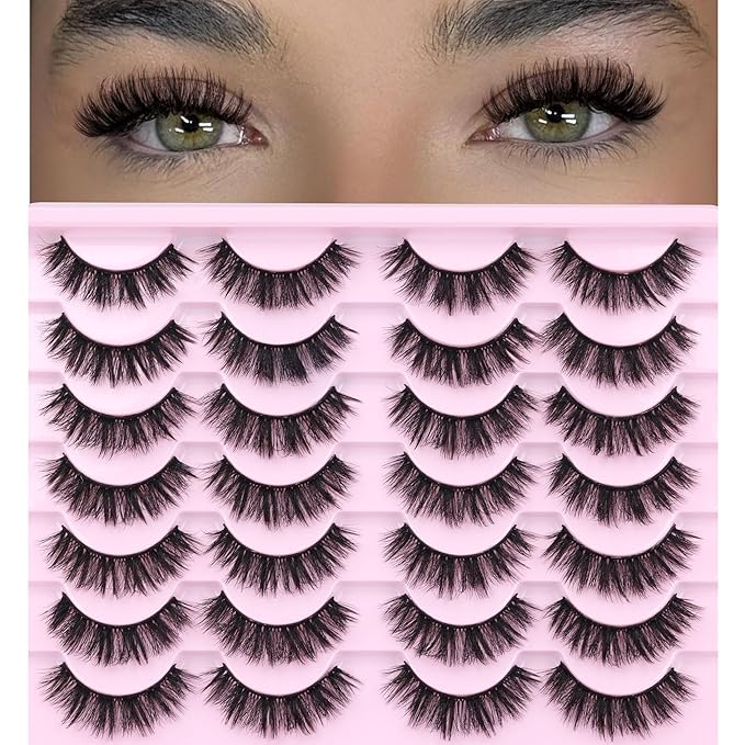 Natural Lashes Mink Fuzzy False Eyelashes Wispy Strip Fake Eyelashes Full Volume False Eye Lashes Pack Short Thick Lashes that Look Like Extensions 14 Pairs ALICROWN