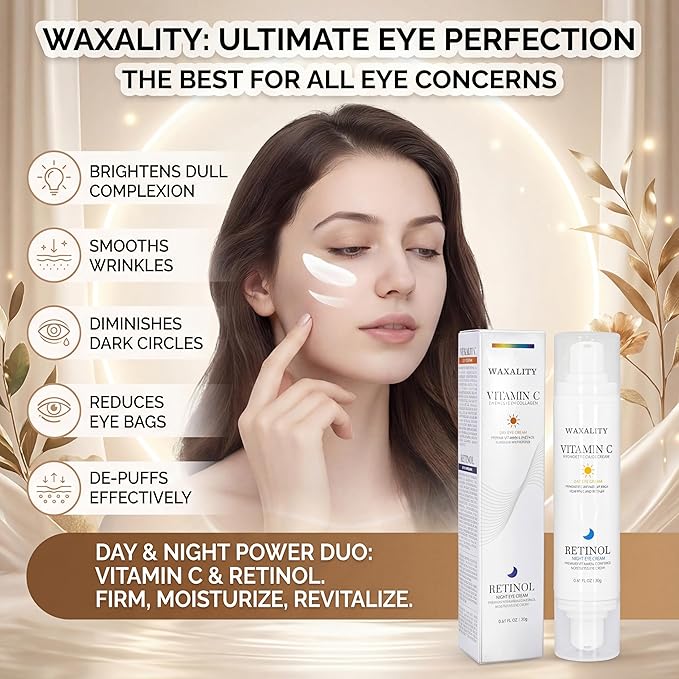 Retinol Under Eye Cream for Dark Circles, [Vitamin C] Remove Puffiness & Wrinkles, Day & Night Brightening Anti-Aging Eye Cream for Fine Lines, 0.67 Fl Oz