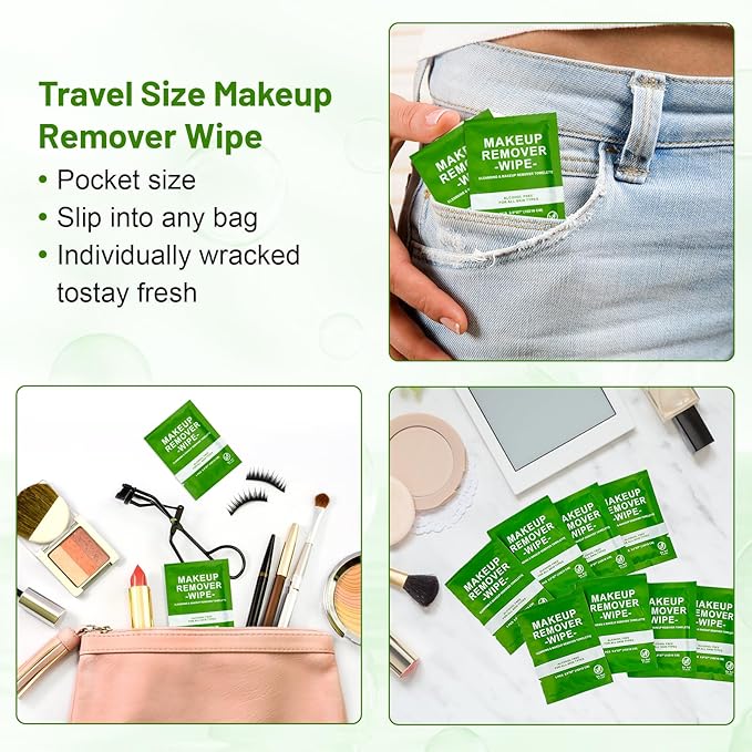 200 Count Makeup Remover Wipes Bulk Individually Wrapped, Travel Towelette Makeup Remover Individual Gentle Cleansing for Face Mascara Lipstick Remove Makeup