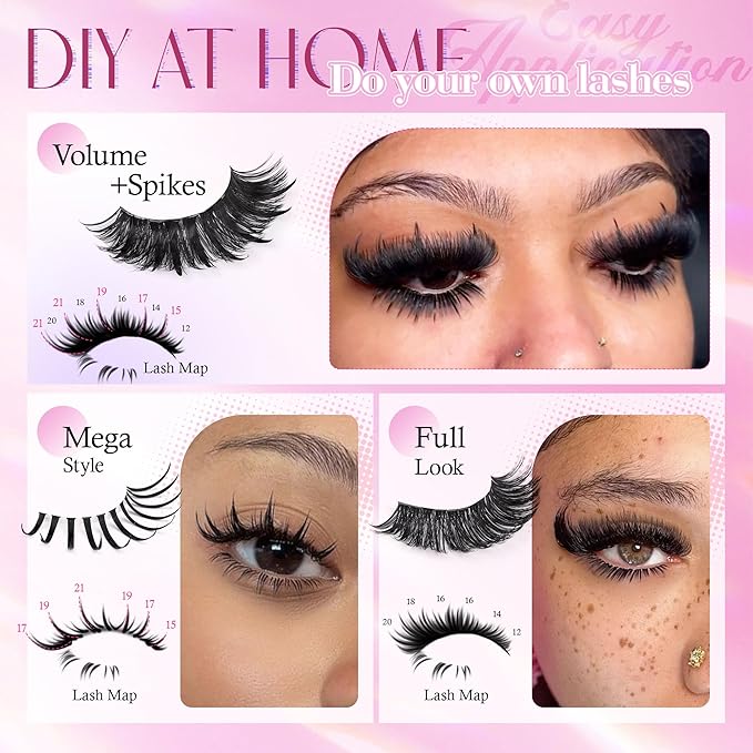 CORUSCATE Lash Clusters with Spikes 60D80D100D Eyelash Clusters Volume Cluster Eyelash Extensions Mega Style Lash Extension DIY Individual Lashes Strip Mink Spiky Thick Cluster Lashes