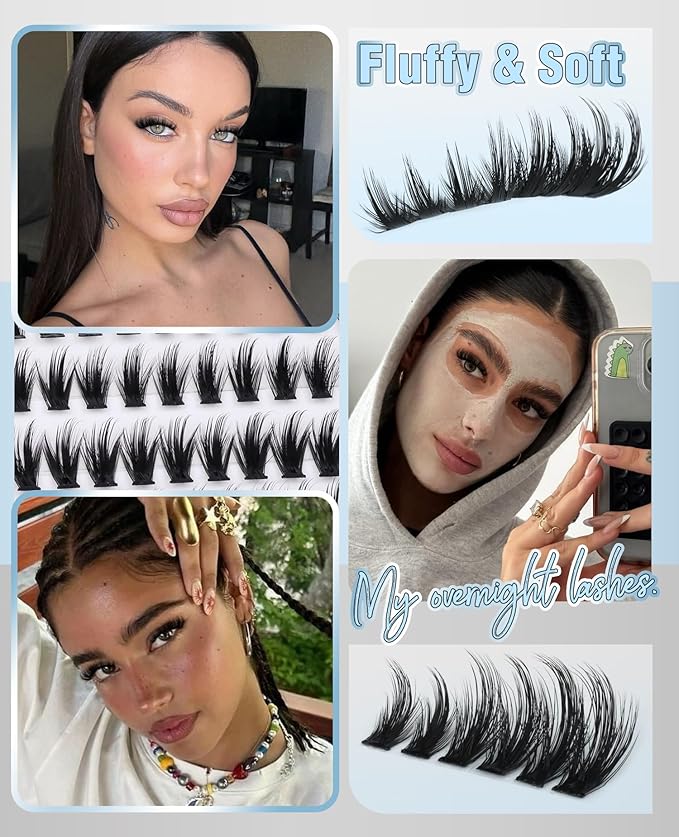 Natural Hybrid Lash Clusters 10-15MM Cluster Lashes Fluffy Eyelash Extensions Wispy Faux Mink Lashes Clusters Soft Individual Lashes 204Pcs Eyelash Clusters D Curve DIY Lashes Clusters