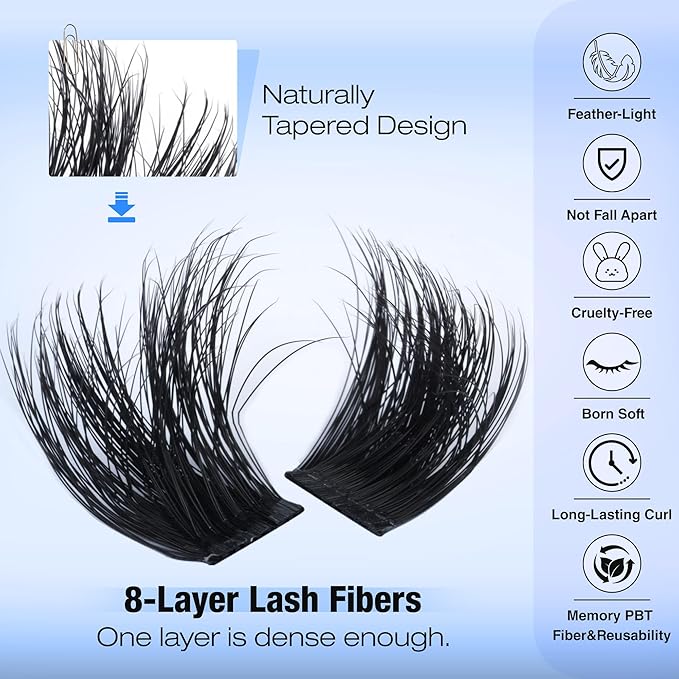 Fluff Lash Clusters 8-Layer Thick Cluster Eyelash Extensions 156pcs Individual Lashes Clusters 10-18mm False Eyelashes Clusters D Curly DIY Mink Lash Extension by TOOCHUNAG