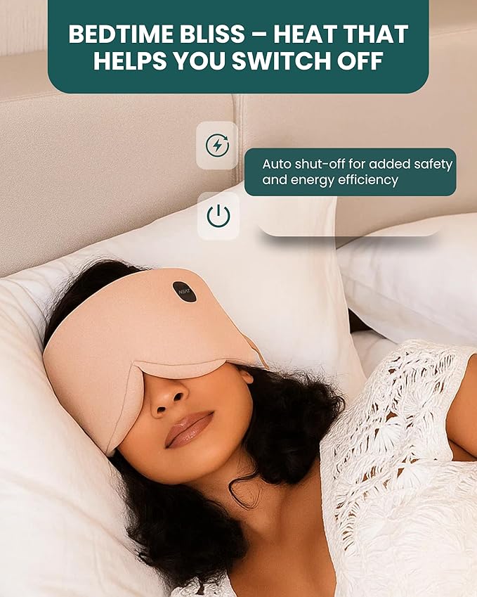 Neat Sunday Heated Eye Mask - Cordless Eye Mask for Dry & Tired Eyes - 4 Adjustable Temperature Settings - Rechargeable and Light Blocking, Washable Cover for Cleaning (Sunset Rose)