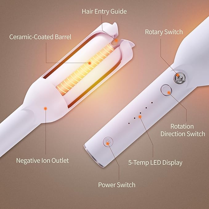 Upgraded Automatic Rotating Curling Iron - CurlPro Plus Long Barrel Curling Wand for Long Hair, Ceramic Hair Curler for Women, Anti-Scald, Tangle-Free, 600M Ionic, Dual Voltage (Misty Blue)