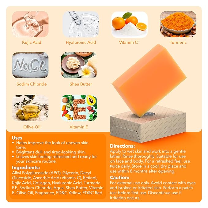 lunavia Kojic Acid Complexion Brightening Soap Bar with Vitamin C, Turmeric, Retinol, Collagen & Hyaluronic Acid – Brightening Face & Body Soap – Supports Brighter Skin, Even Skin Tone – 3 Pack