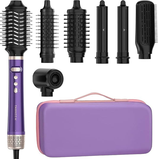 TASNEEM 7 in 1 Hot Air Styler with Auto-Wrap Curlers, Blow Dryer Brush, Ionic Hair Dryer, Straightener & Volumizing Brush, Styling Without Heat Damage, Travel Case, Frizz-Free Hair Styler