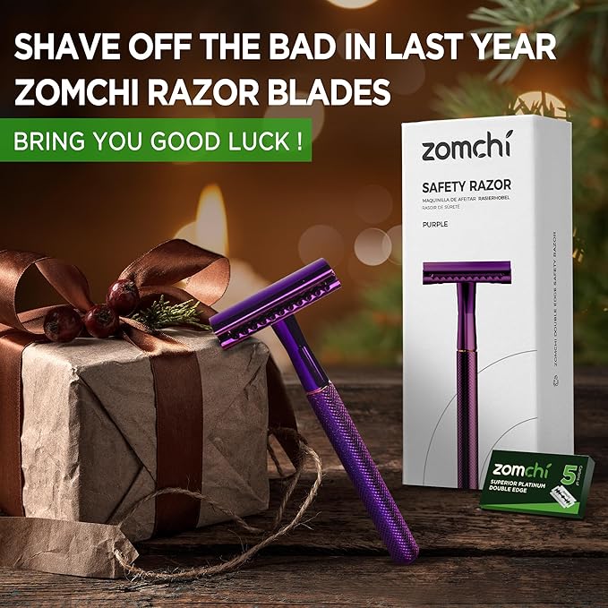 ZOMCHI Double Edge Safety Razor with 5 Safety Razor Blades, Women & Men’s Safety Shaving Razor, Reusable Razor, Plastic Free – Purple