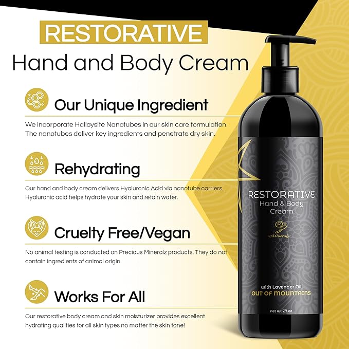 OUT OF MOUNTAINS Restorative Hand and Body Cream - Body Cream for Dry Skin, Hydrating Cream to Sooth and Rehydrate Skin, Lavender Oil Infused Moisturizing Cream, 7.70 Ounce