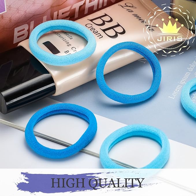 50Pcs Hair Ties for Women Girls,Cotton Seamless Hair Ties, Soft Ponytail Holders,No Crease No Damage Elastics Hair Bands with Box for Thick Heavy and Curly Hair (Blue)