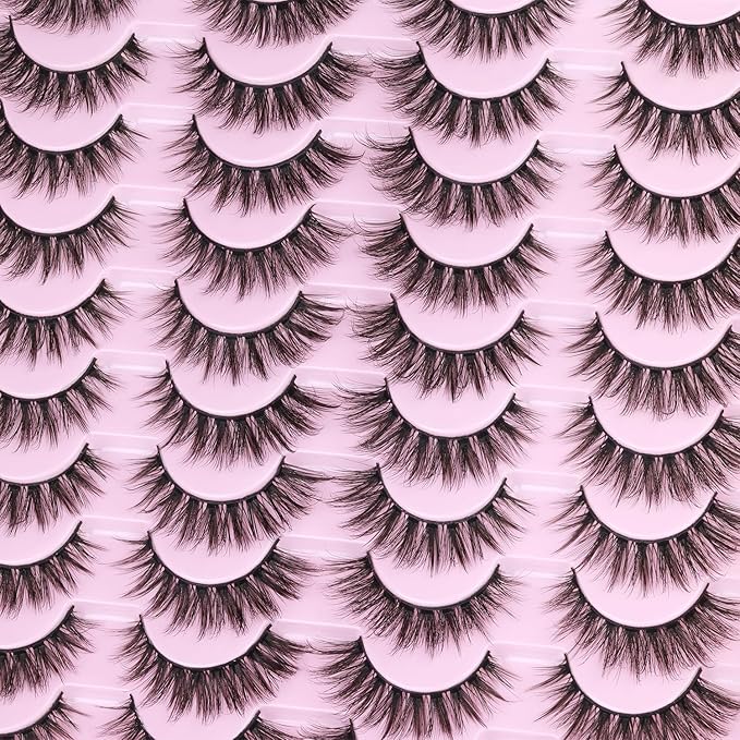 Kiromiro Lashes Wispy False Eyelashes Natural Look 14mm(0.55inch) Faux Mink Lashes Short Cat Eye Spiky Lash 3D Strip Eyelashes Pack 20 Pairs