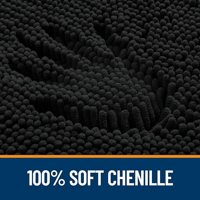 OLANLY Bathroom Rugs 32x20, Extra Soft Absorbent Chenille Bath Rugs, Rubber Backing Quick Dry, Machine Washable Bath Mats for Bathroom Floor, Tub and Shower, Home Decor Accessories, Black