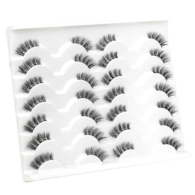 Half Strips False Eyelash Clear Band Wispy Cat Eye Lash Natural Short Small 3/4 Accent Lashes Faux Mink Fake Eyelashes 14 Pairs Pack
