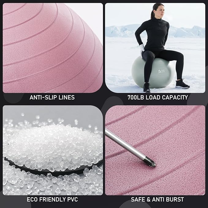 Gruper Yoga and Pilates Ball,4 Sizes Gym Ball for Fitness, Yoga, Workout, Pregnancy and Physical Therapy,Quick Pump Included,Great as Yoga Ball Chair for Office or Home Gym Equipment