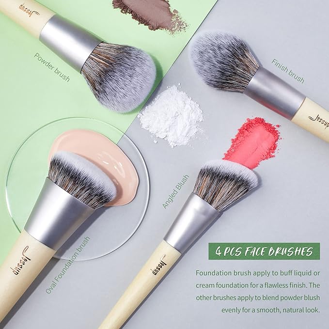 Jessup Vegan Makeup Brushes Set Premium Synthetic Powder Foundation Highlight Concealer Eyeshadow Blending Eyebrow Liner Spoolie Brush Set Burlywood 12pcs T327