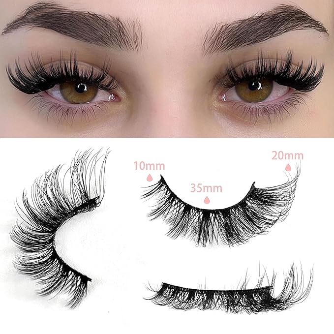 False Eyelashes Strip Lashes Wispy Yasnai Cat Eye Lash Fake Eyelash Natural Look Volume 18mm Mink Fluffy Fox Eyelashes 7 Pairs Pack 9D