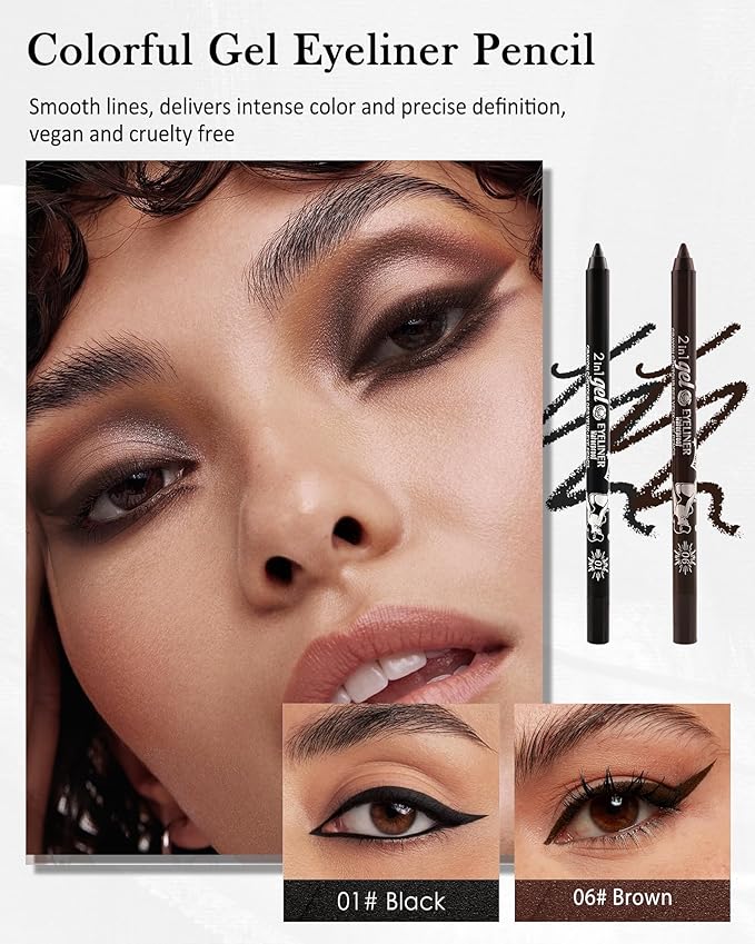 Black Brown Waterline Eyeliner Gel Pencil, Long Stay Eyeliner Waterline Waterproof Smudge-Proof, Safe for Sensitive Eyes, Eye Liner Brightener Pen with Sharpener, Soft Cream Rich Color Eye Makeup Pen