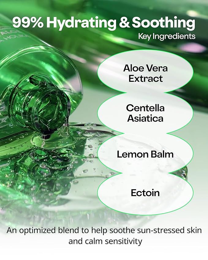 HOLIKA HOLIKA Aloe Fresh Moisture Soothing Gel 2 Pack - Face Body Moisturizer - Fermented Aloe and Cica - Hydrating Cooling Hypoallergenic Korean Skincare for Sensitive Sunburned Skin, 8.45oz