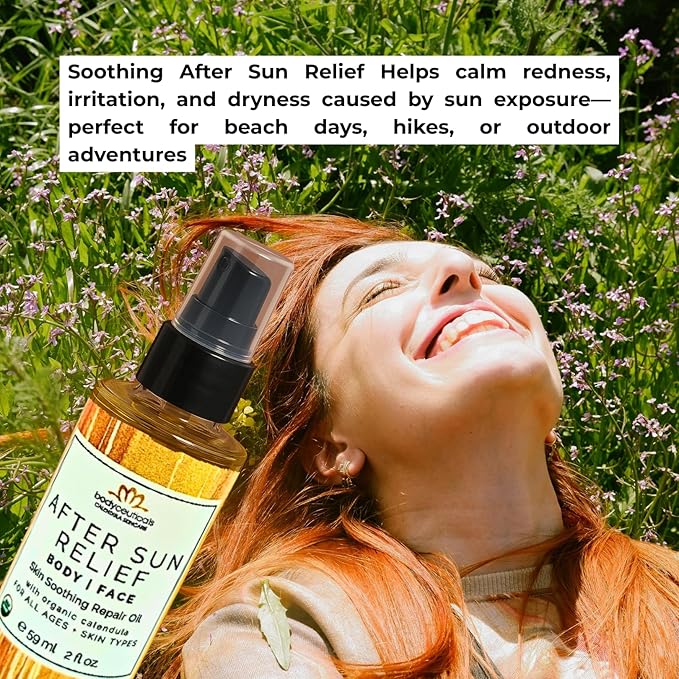 Bodyceuticals Organic Calendula After Sun Oil – Moisturizing Face and Body with Olive Oil and Vitamin E, Lightweight Formula for Normal to Oily Skin, 2 oz