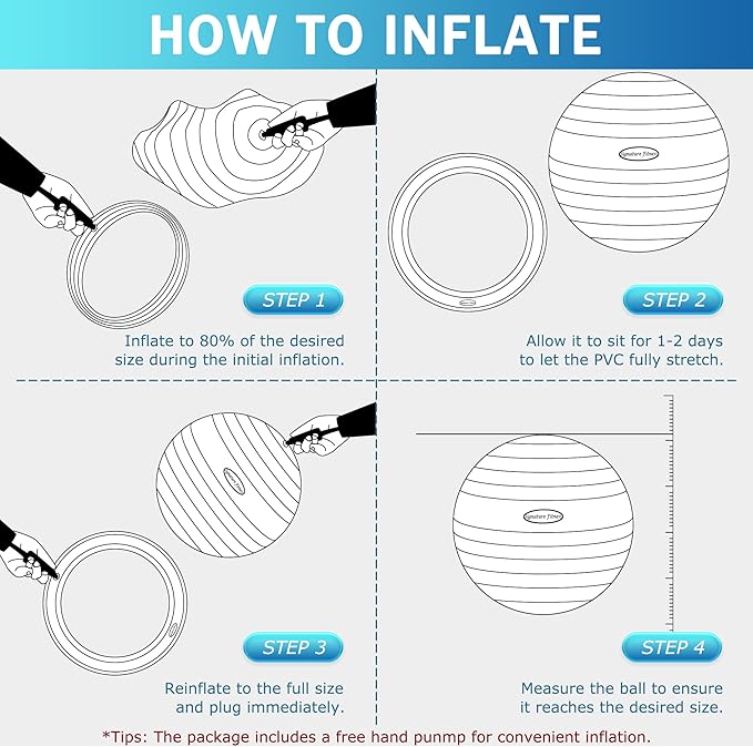 Fitvids Anti-Burst and Slip Resistant Exercise Yoga Fitness Birthing Ball with Quick Pump, 2,000-Pound Capacity, Multiple Colors and Sizes