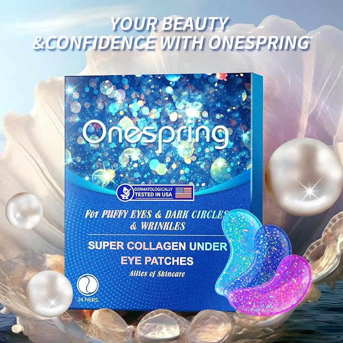 Onespring Eye Gel Pads (24 Pairs) - Under Eye Patches for Puffy Eyes, Wrinkles, Dark Circles, Natural Collagen Eye Gels, Under Eye Mask Patches for Face to Soothe Puffiness, Eye Bags