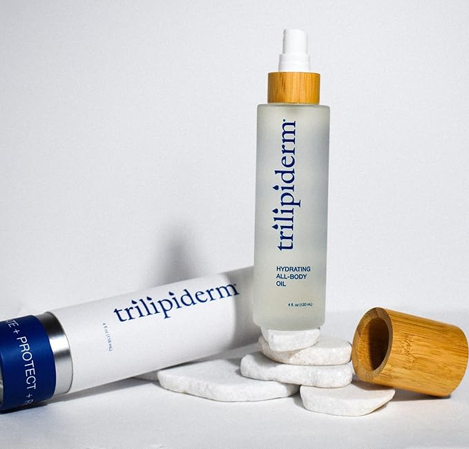 Trilipiderm Hydrating All-Body Oil – Ultra-Moisturizing, Vitamin-Rich Lipid Replacement, 4oz. Glass and Bamboo Spray Bottle