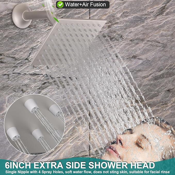 HOMEDEC Full Body Shower System with Dual Shower Heads, 6pcs Body Jets with 15.7x31.5" Rainfall and 6" Showerheads, Brushed Nickel