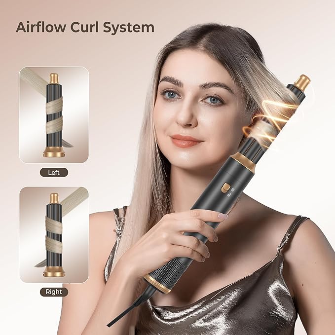 Blow Dryer Brush 6 in ONE, Curling Wand Hair Styling Tools Set, Ionic Hot Air Hair Dryer, Massage Oval Hair Dryer, Left&Right Hair Curlers 100-120V (White)