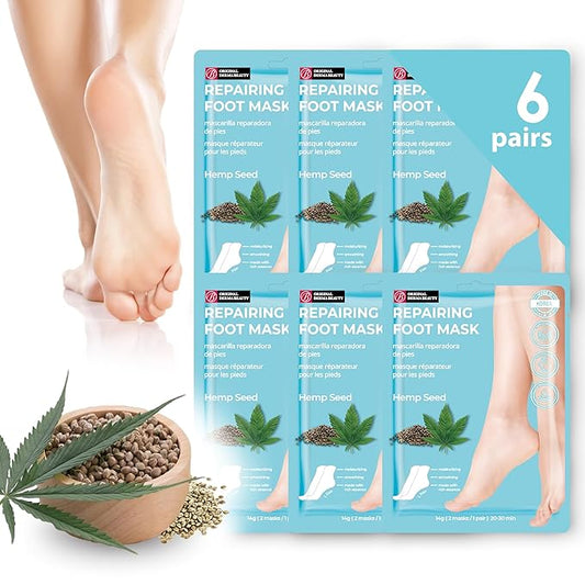 Innerest Original Derma Beauty Foot Mask 6 Pairs Repairing Hemp Seed Foot Masks Body Exfoliator Moisturizing Foot Mask Callus Remover Foot Bath Pedicure Supplies for Beauty & Personal Care