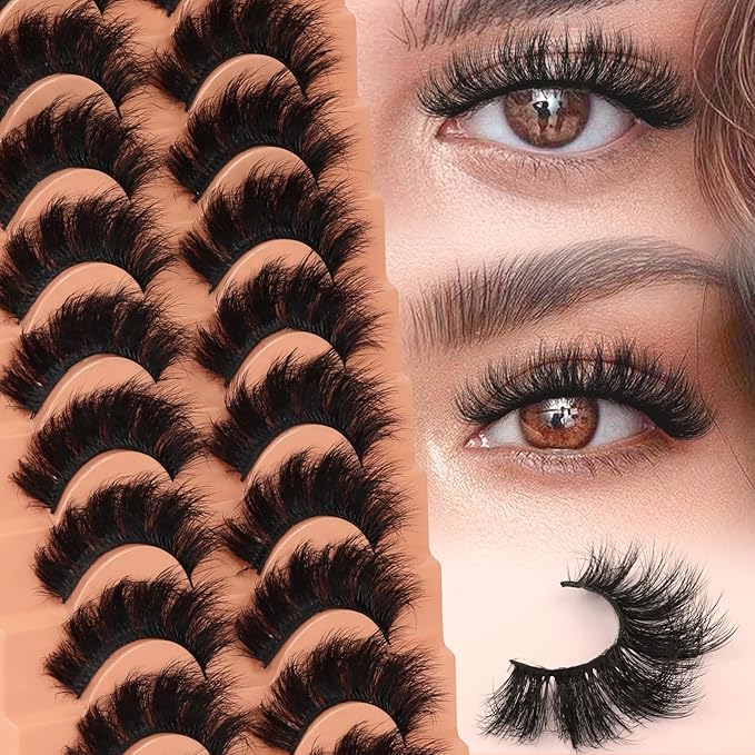 Veleasha Fluffy Lashes D Curl Faux Mink Eyelashes Soft Volume False Eyelashes Downy Fuzz Fake Lashes 15-20MM Thick Dramatic 10 Pairs Eyelash Pack (6D31)