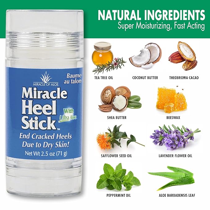 Heel Balm for Dry Cracked Feet - Miracle Heel Stick for Cracked Heel Repair - Heel Balm Stick for Cracked Heel Treatment - Formulated with Pure Aloe Vera, Tea Tree Oil, Shea & Cocoa Butters | 2.5 oz