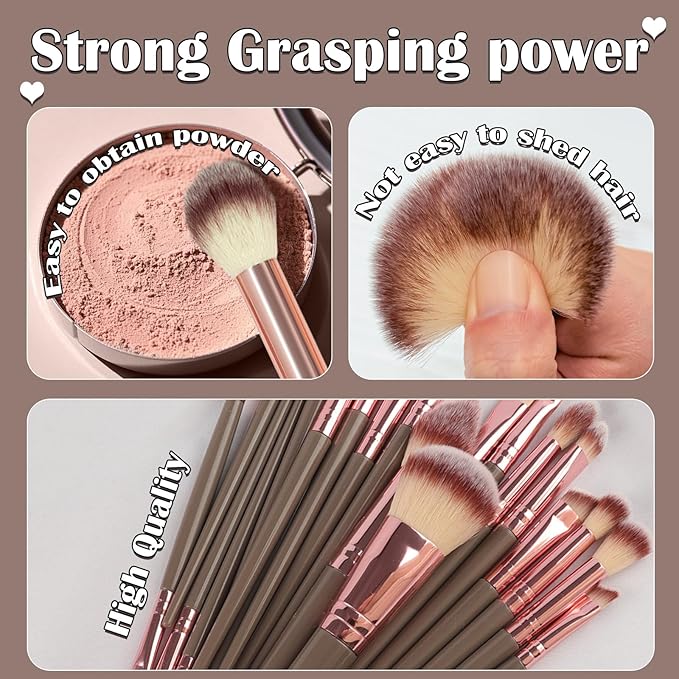 GZIXBDA Makeup Brush Set, 48Pcs Makeup Tool Set Premium Synthetic Foundation Concealers Powder Eye Shadows Makeup Brushes Kit for for Beginner Professional, Brown